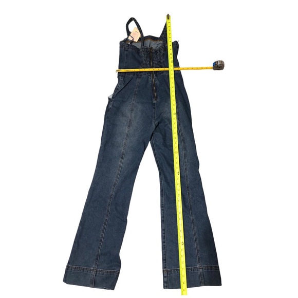 Sincerely Jules blue jeans denim faded medium wash smocked jumpsuit size Small - Picture 17 of 17